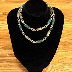 Vintage Asian Green Jade Gold Tone Necklace - 28”